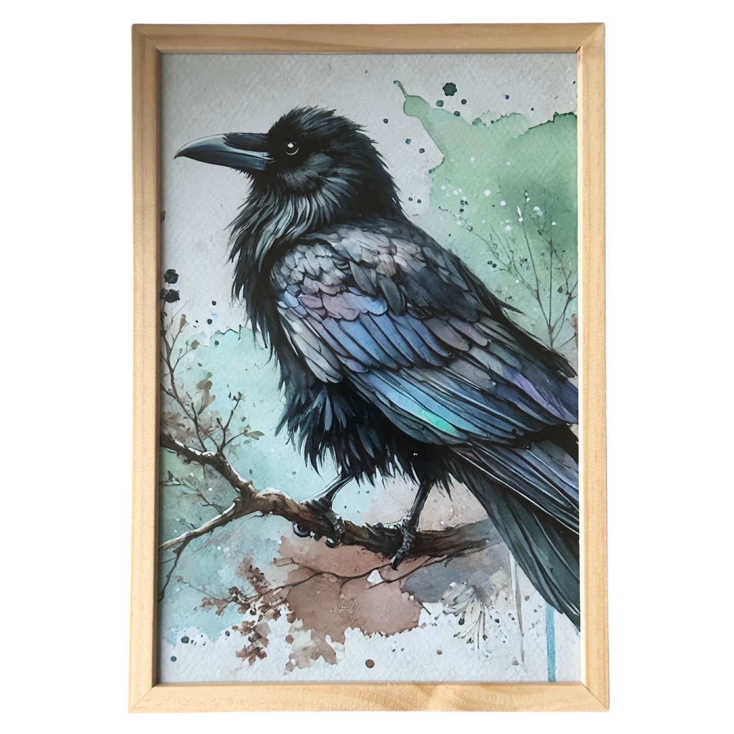 Krähe Wandbild im Holzrahmen