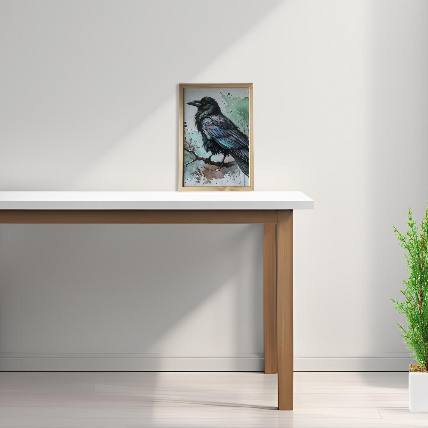 Krähe Wandbild im Holzrahmen