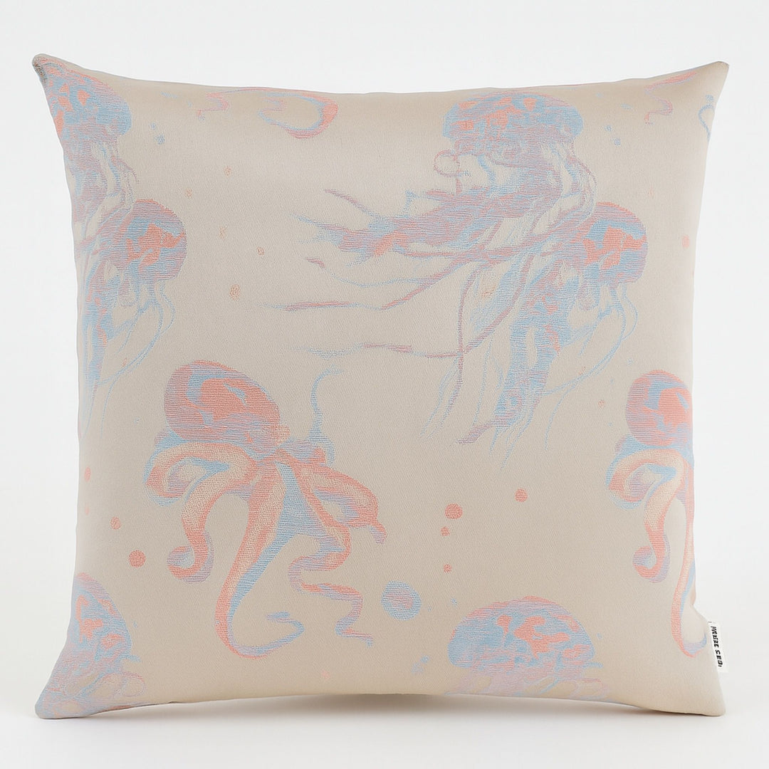 Hochwertiger Kissenbezug 45x45 cm aus italienischem Jacquard in Hellblau und Altrosa – handgefertigt von Amethysta